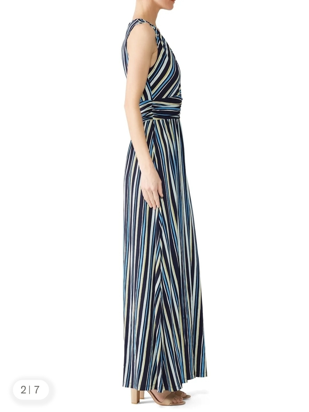 Leota Sleeveless V-Neck Striped Maxi Dress in Navy, White & Light Blue - Size XL - Picture 2 of 11